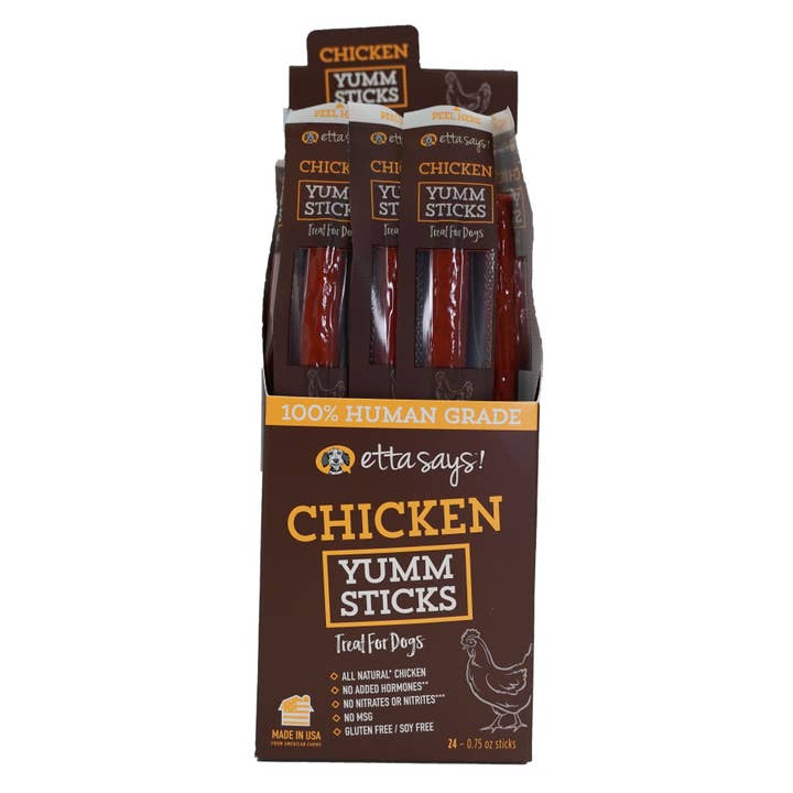 Pet Palette Distribution - Wholesale Pet Treats - Dog - Etta Says! Chicken Yumm Sticks Dog Chew Display Box 24ct
