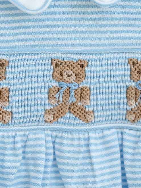 Ruth and Ralph - Wholesale Jumpsuit - Baby - Blue Teddy Bears Smocked Pima Cotton Bubble1