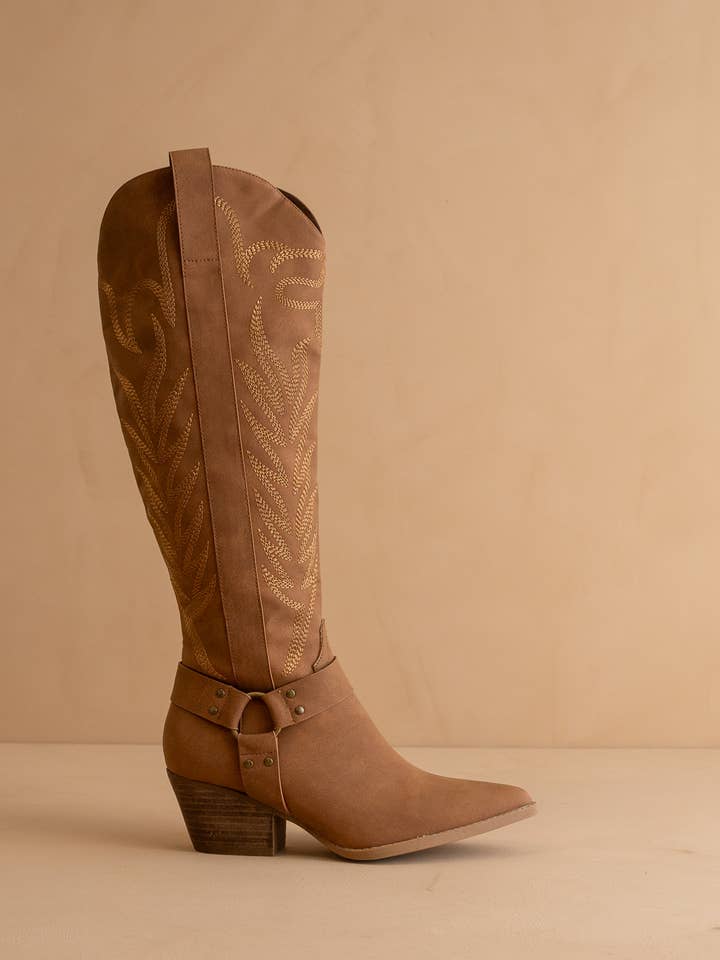 The Faye | Brown Knee High Cowboy Boot for wholesale on Faire