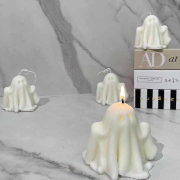 Handmade Ghost Candle Set: Spooky Halloween Decor for wholesale by Frame and fire studios
