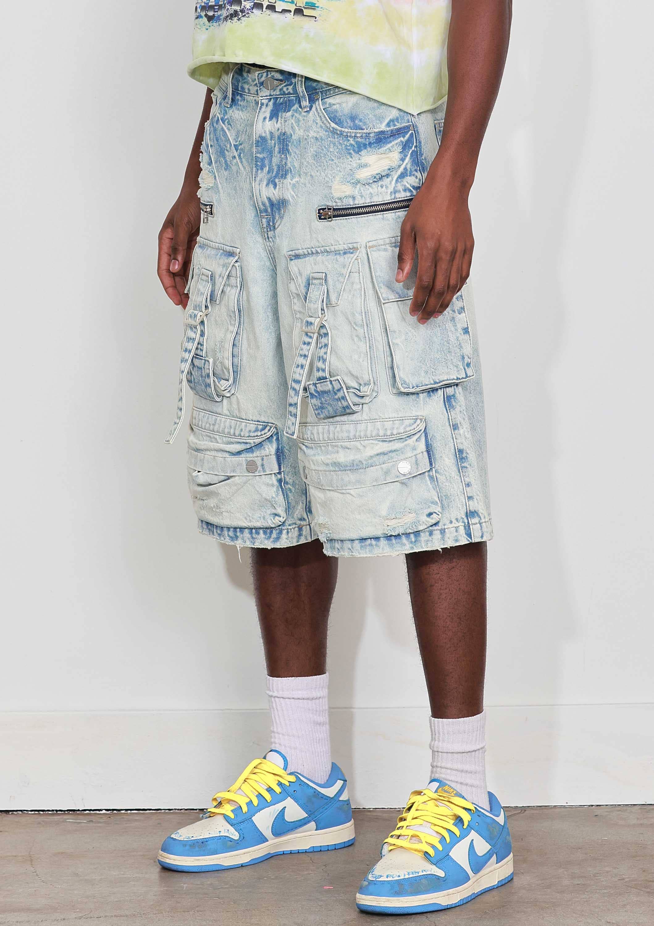 BLU ACIDO JORTS IN DENIM MULTI CARGO LAVATI in vendita all'ingrosso su Faire1