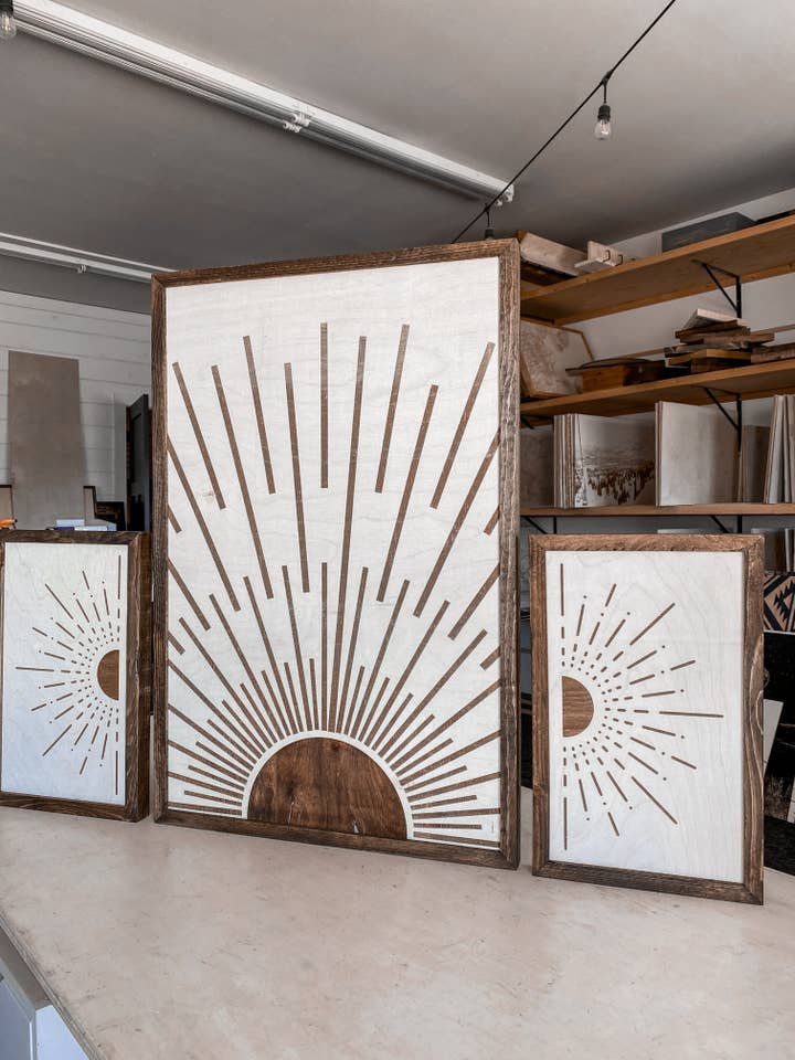 Boho Sunburst with Accents Wood Wall Art | 3 Piece Set for wholesale by Birch and Home Handmade