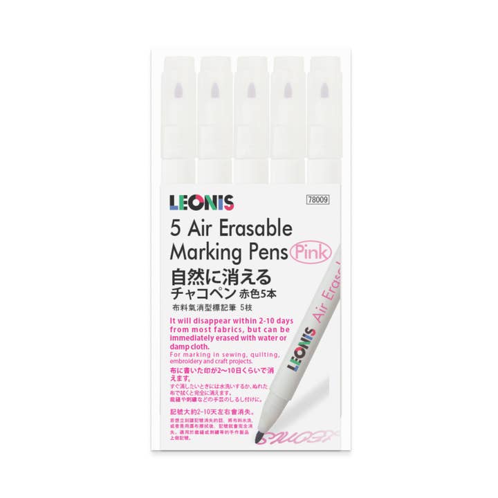 Disappearing Ink Fabric Marking Pen Pink 5 Count Pack for wholesale by LEONIS SHIRTS & FAVORITES