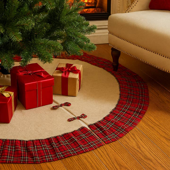 Falda clásica de árbol de Navidad de 53 pulgadas a cuadros escoceses para venta al por mayor de Fennco Styles
