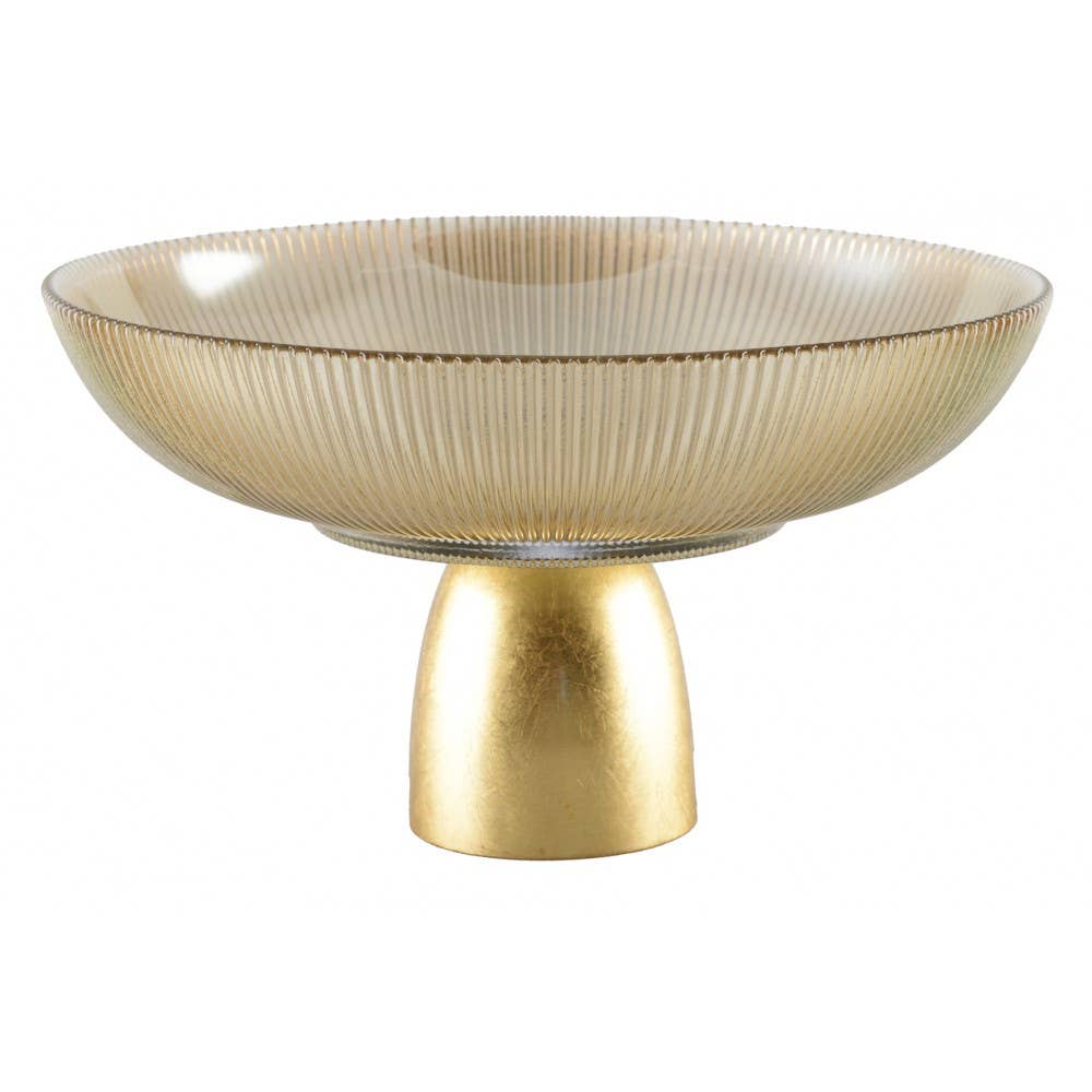 AULICA - Wholesale Fruit Basket - Flared ribbed smoked bowl on a golden base0