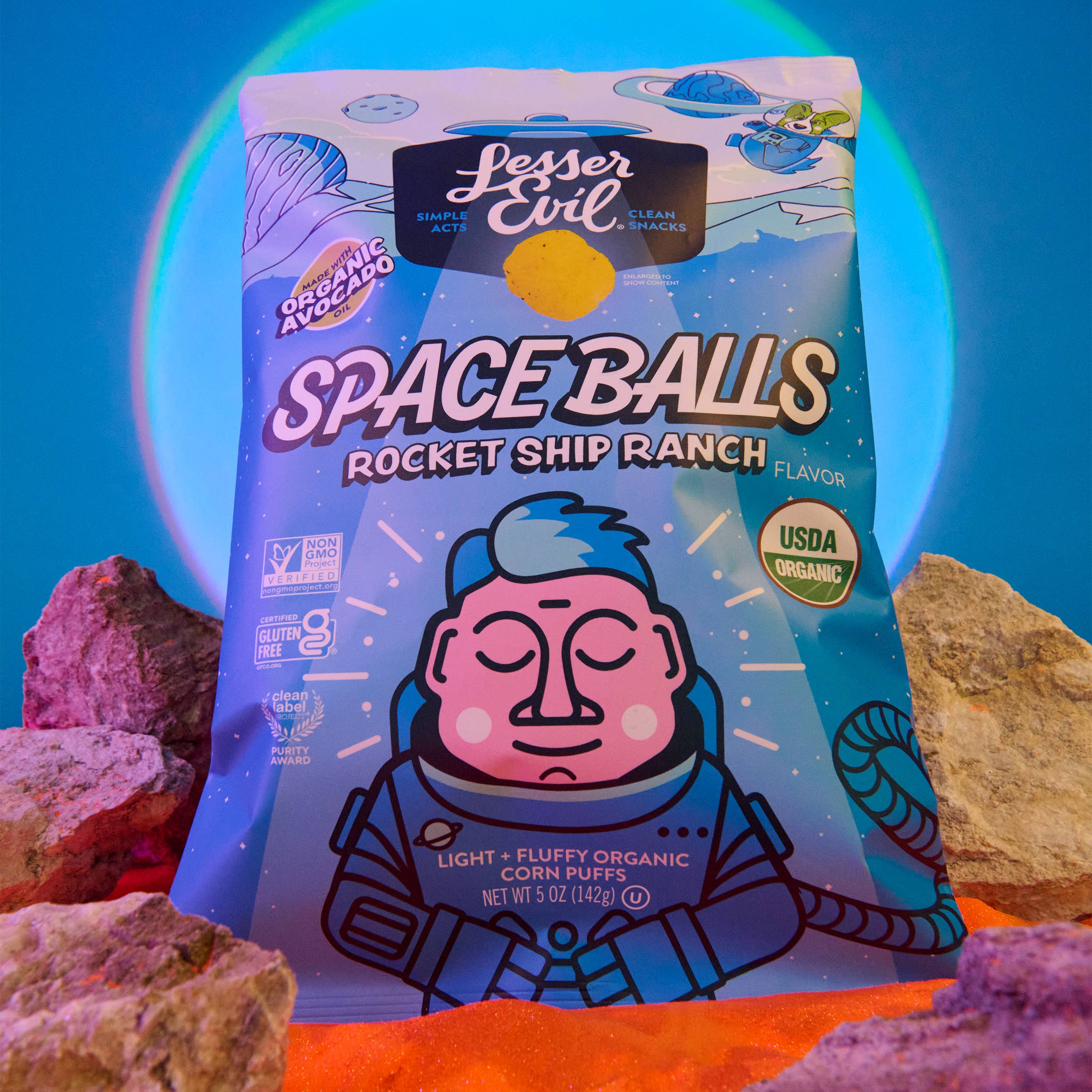 LesserEvil - Wholesale Puffed snack - Space Balls, Ranch Rocket Ship 5oz2