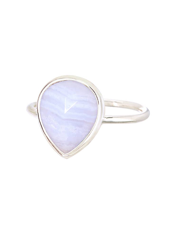 Blue Lace Agate Teardrop Ring - SF for wholesale by Zoey Simmons