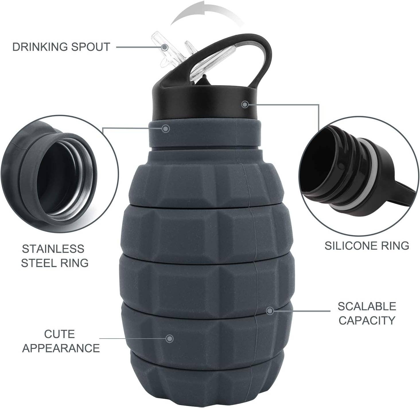 CALIBER GOURMET / CAMPCO - Wholesale Water Bottle - Silicone Grenade Collapsible Bottle4