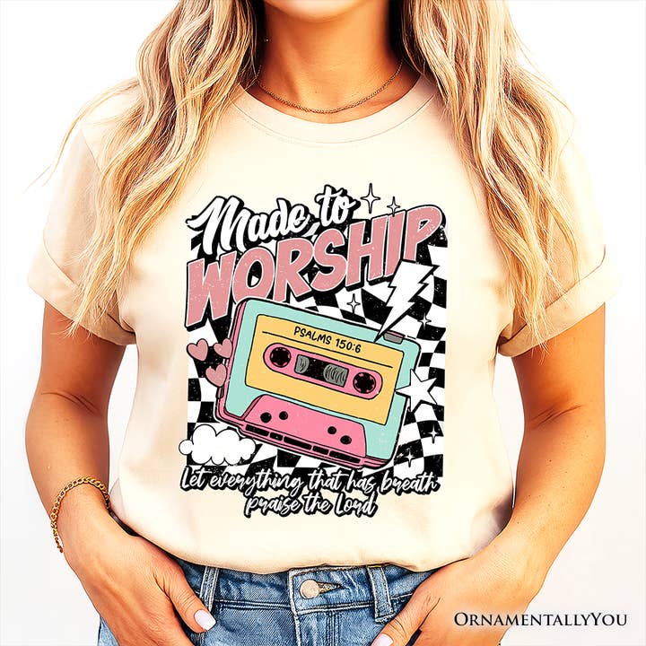 Maglietta retrò cristiana "Fatta per Adorare", Salmo 150:6 Bibbia per la vendita all'ingrosso da parte di OrnamentallyYou