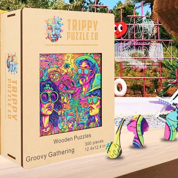 Trippy Puzzle Co - Wholesale Puzzle - Adult - Groovy Gathering Adult Wooden Jigsaw Puzzle 300PC1