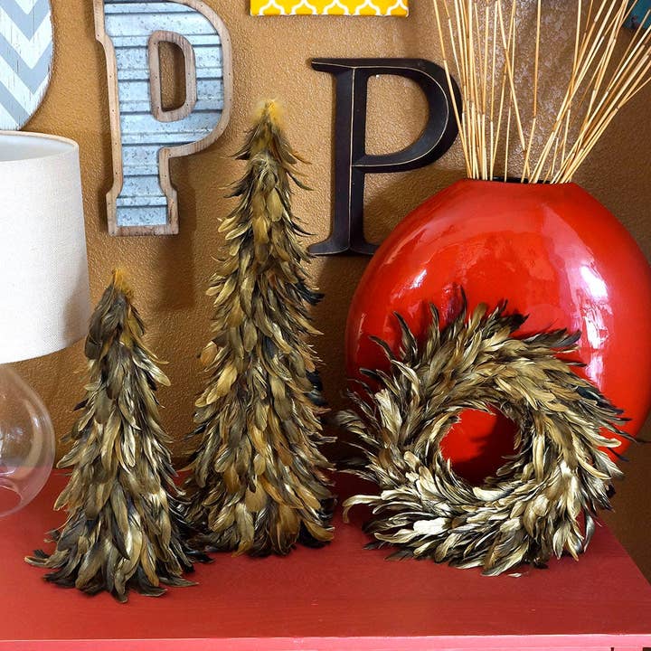 Zucker Feather Products - Wholesale Christmas Decoration - Gold Feather Tree - 16"