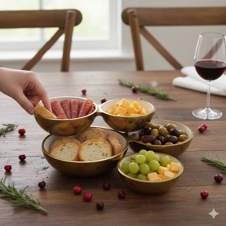 Conjunto de 3 Cuencos Blancos y Dorados para venta al por mayor de India Handicrafts Inc