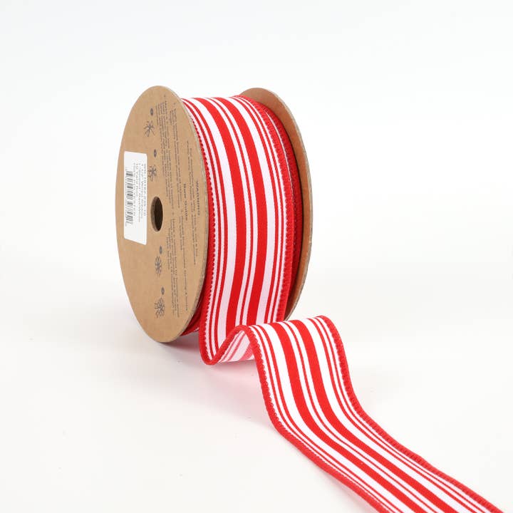 LA Ribbons Wholesale - Wholesale Ribbon - Gift Wrapping - 1 1/2" Wired Ribbon | "Striped" Red/White | 10 Yard Roll
2