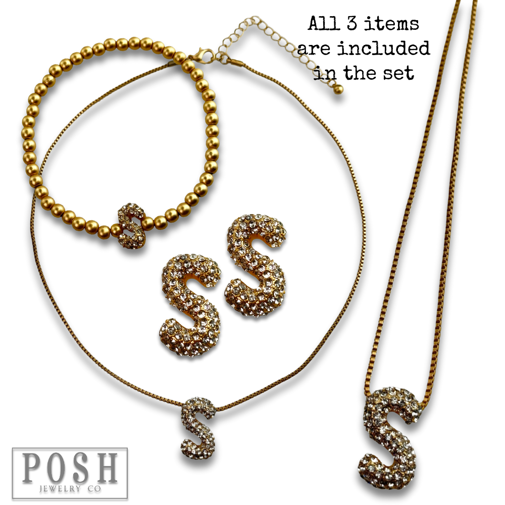 Pink Panache Brands - Wholesale Jewelry Set - Rhinestone initial jewelry set22