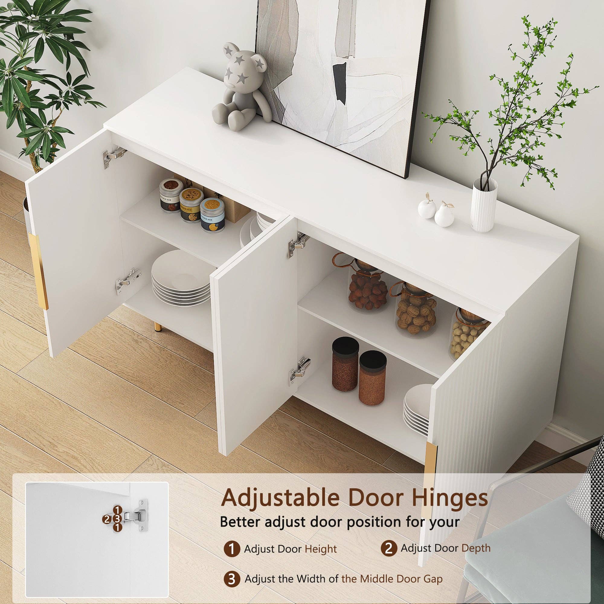 HOMYCASA DESIGN INC - Vente Armoire - Buffet Moderne Blanc Armoire à Cannelures Grand Rangement3