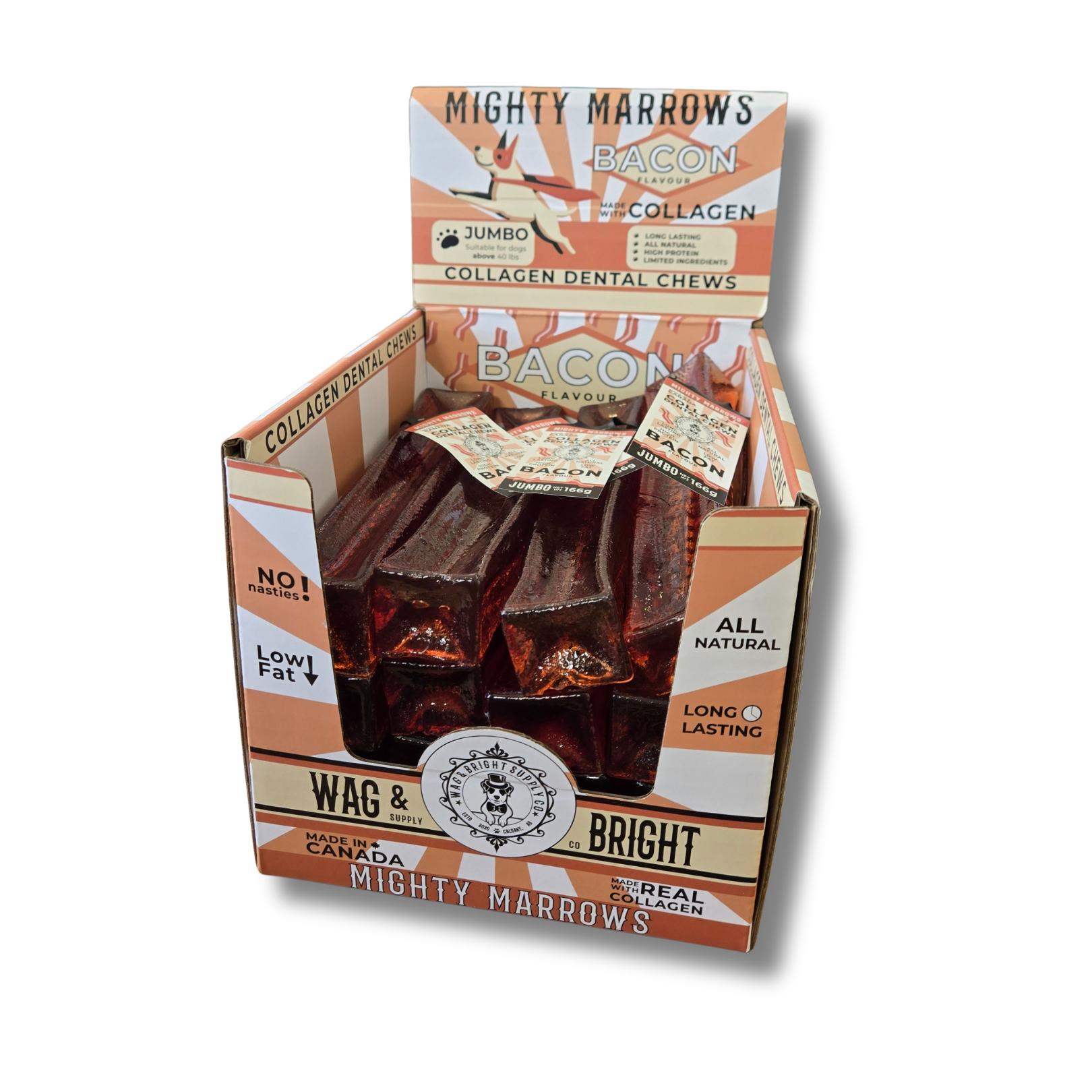 Wag & Bright Supply Co. – Engroshandel Tyggeben - Hund – Mighty Marrows Collagen Tandtyg - Bacon - 3 Størrelser7