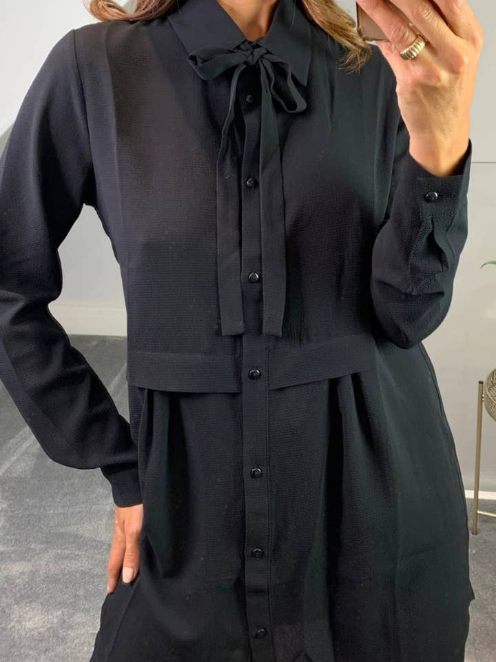 Överdimensionerad tunikaskjorta med knytband i svart för wholesale av Hoxton Gal