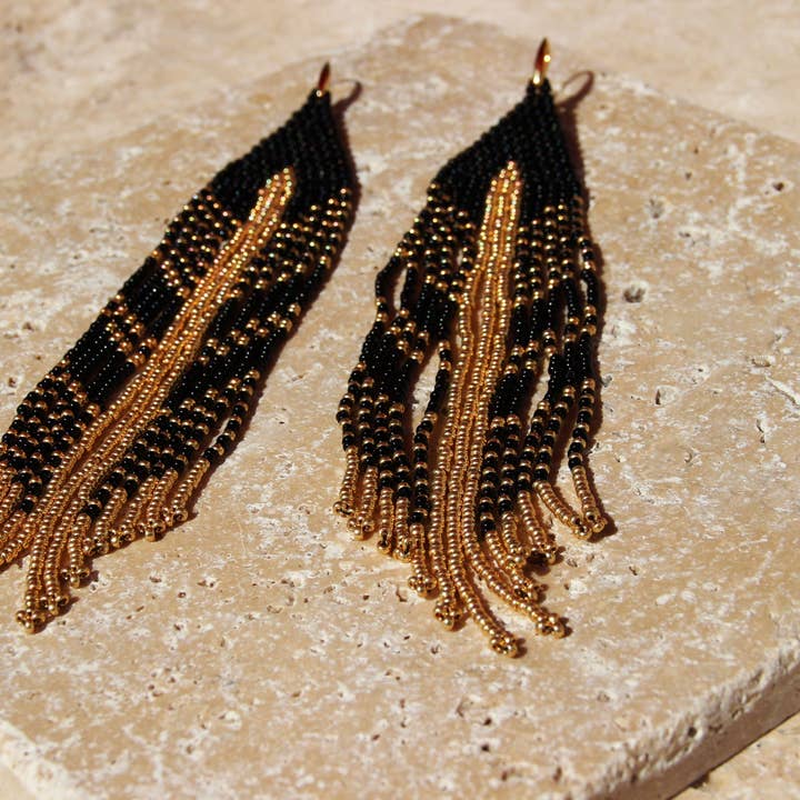 La parisienne des îles - Wholesale Dangle Earrings - Boucles franges SAINT MARTIN noir1