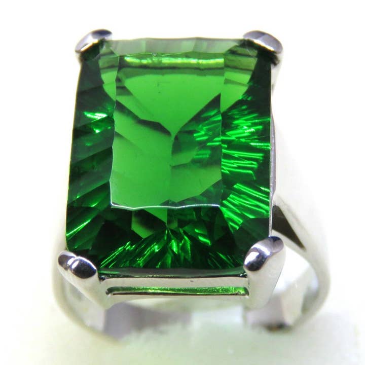 R0768 Green Helenite Solitaire Sterling Silver Ring for wholesale by Twan Kee Jewelry