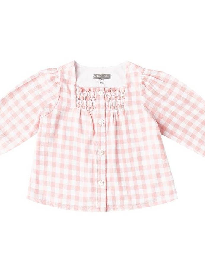 Top en flanelle à carreaux rose pour la vente par Petit Confection