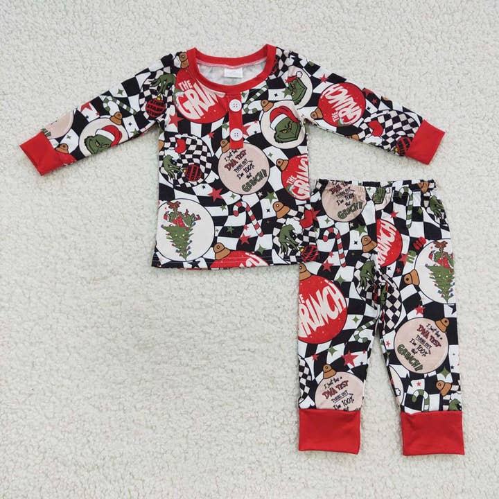 Aier Wholesale - Wholesale Sleepwear Set - Kids - Baby Boys Christmas Red Ball Pants Pajamas Clothes Sets0