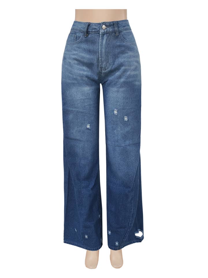 Blue Vintage Straight-Leg Ripped Jeans for wholesale on Faire