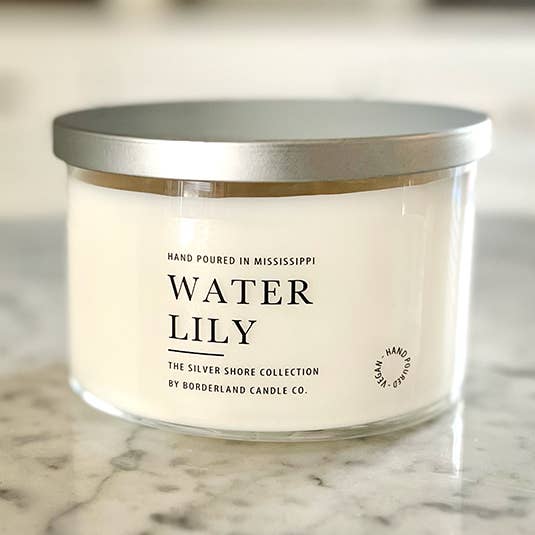 Water Lily Soy Candle (Silver Shore Collection) for wholesale by Borderland Candle Company