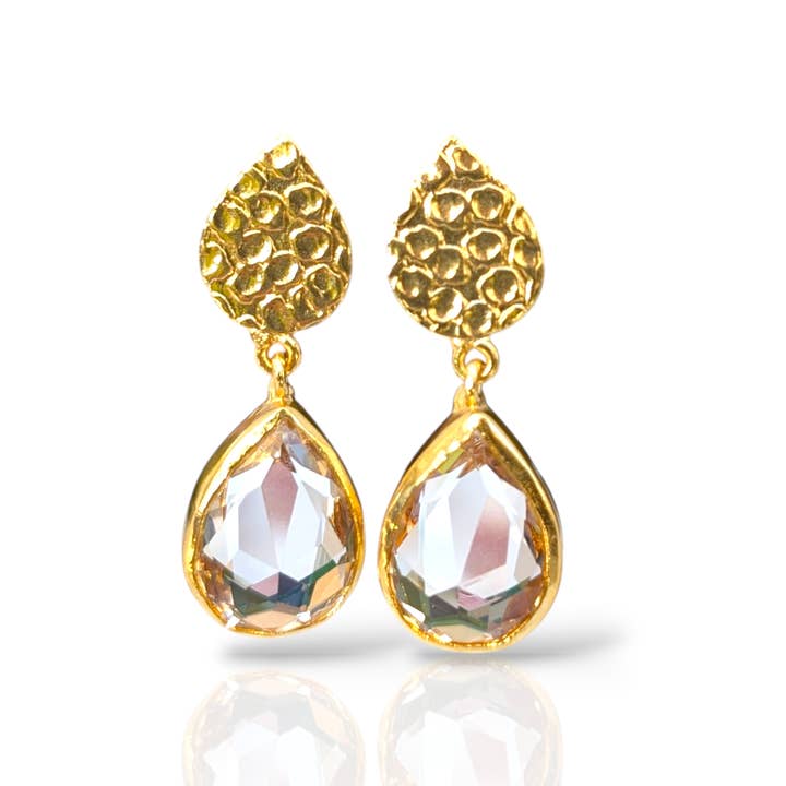 Clear Stone Handmade Gold Earrings | Non-Tarnish for wholesale by ZEYZEY