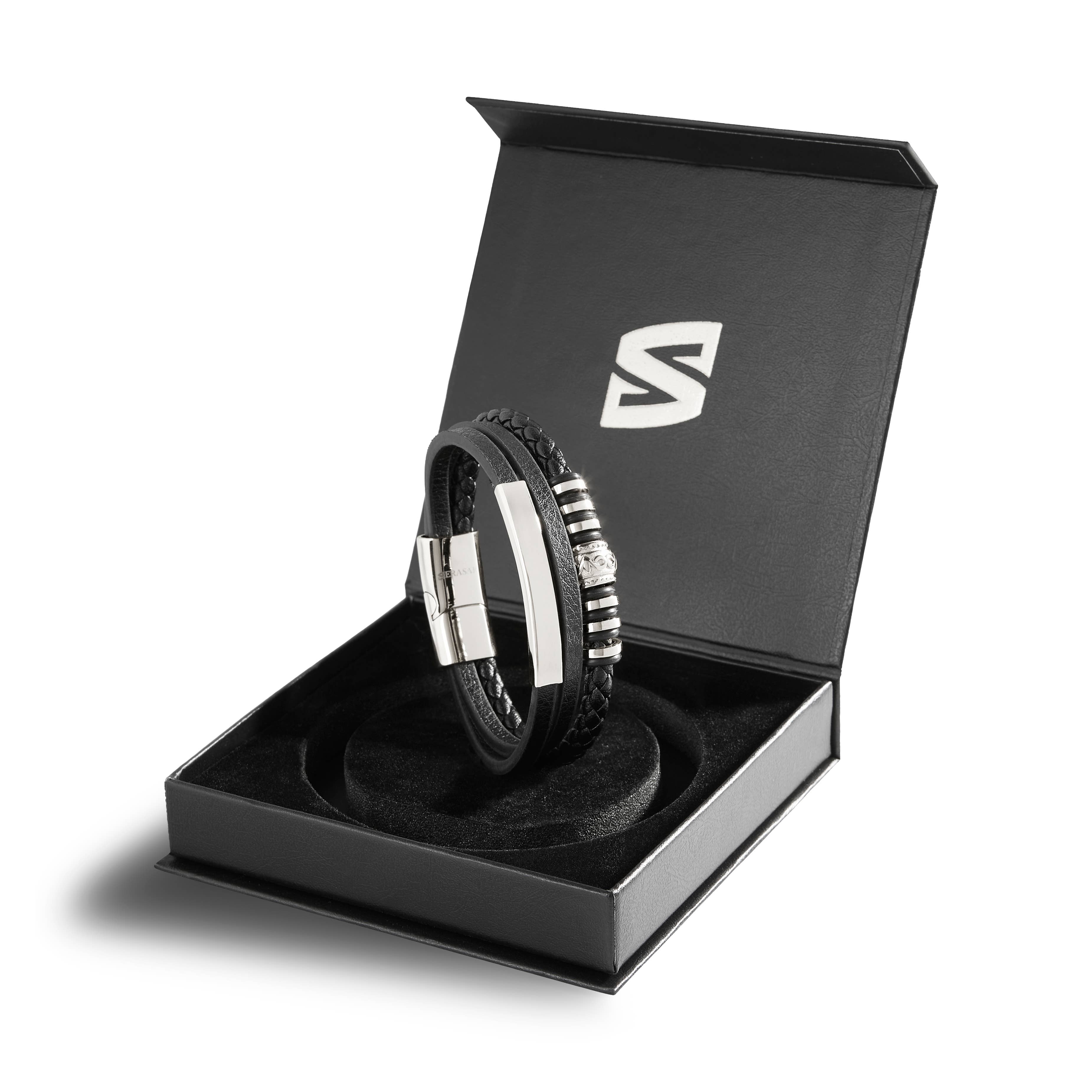 SERASAR - Wholesale Bangle Bracelet - Leather bracelet “Shine” - silver - B0252