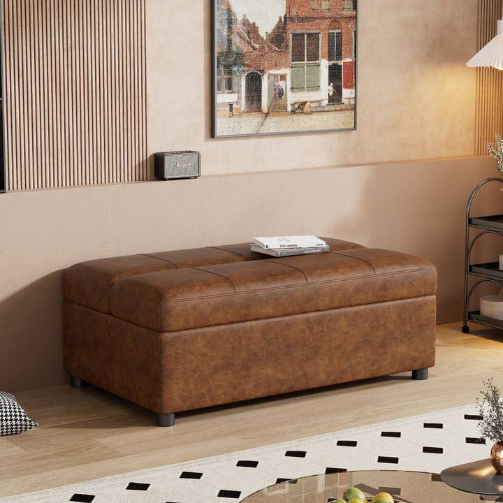 Orange County Decor - Wholesale Ottoman - Twin Size Folding Ottoman Sleeper Bed With Mattress Convertible Guest Bed Brown Brown Foam Pu 1 Seat