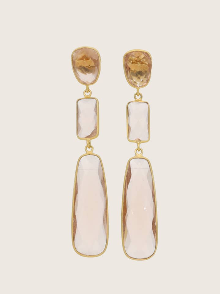 Tota 18K Recycled Fine Gold Plated Morganite Earrings - 925 Silver Posts for wholesale by SHANSHAN