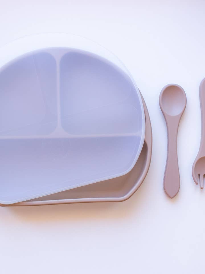 FEEDING | PLATE WITH LID | FORK AND SPOON | BEIGE for wholesale by JAR OF WILD MOMENTS