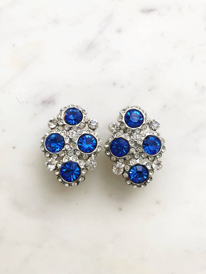 Harper Swarovski Crystal Blue Clip On Earrings for wholesale by Carmen Miller Jewellery