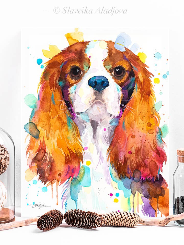 Impresión de pintura en acuarela de Cavalier King Charles Spaniel para venta al por mayor de Slaveika Aladjova