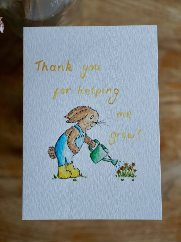Thank you for helping me grow - bunny gardening teacher card for wholesale by Bowlt Studios