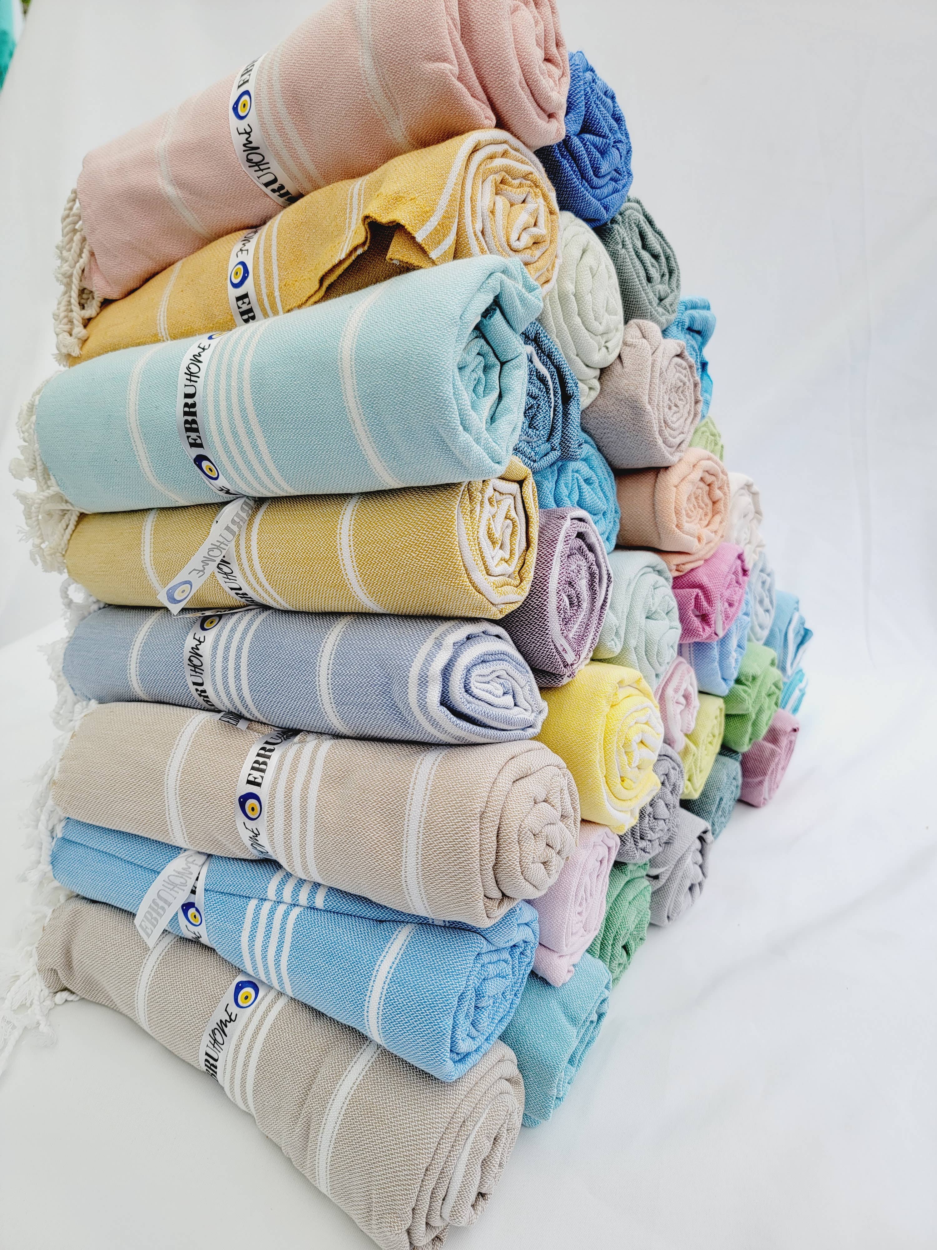 EBRU Home - Wholesale Beach Towel - 10 Beach Towel set, Assorted sand free Towel, Cabana Stripe10