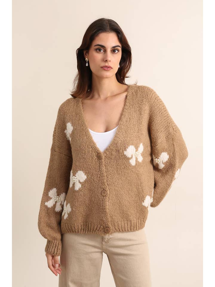 LÉA & LUC - Vente Pull en maille – femme - Gilet motif papillon avec perle REF. 2066618