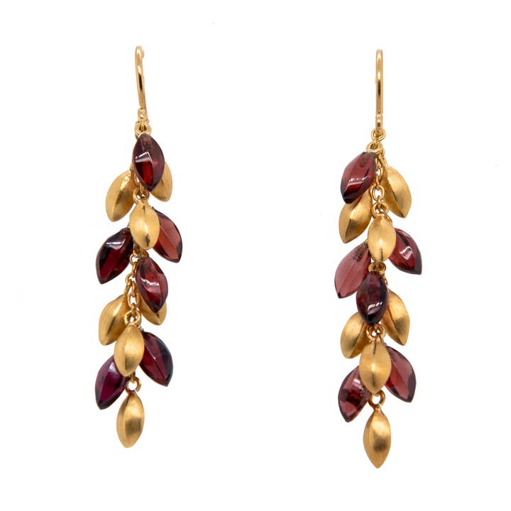 Bliss Long Bunch Garnet Earrings 24K Gold Vermeil for wholesale by Joyla Jewelry
