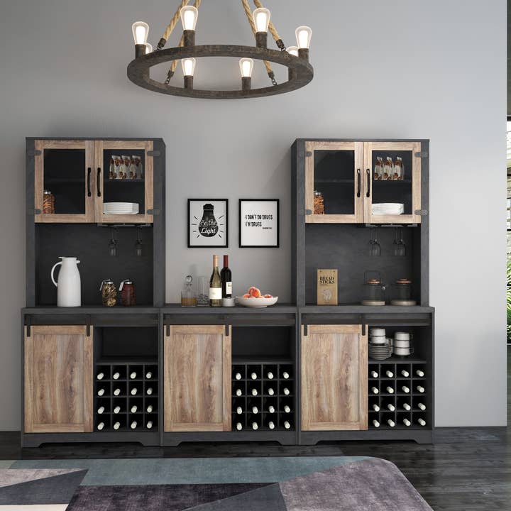 Orange County Decor - Wholesale Cabinet - 31 Inch Farmhouse Barn Door Bar Cabinet For Living Room, Dining Room Dark Grey Particle Board