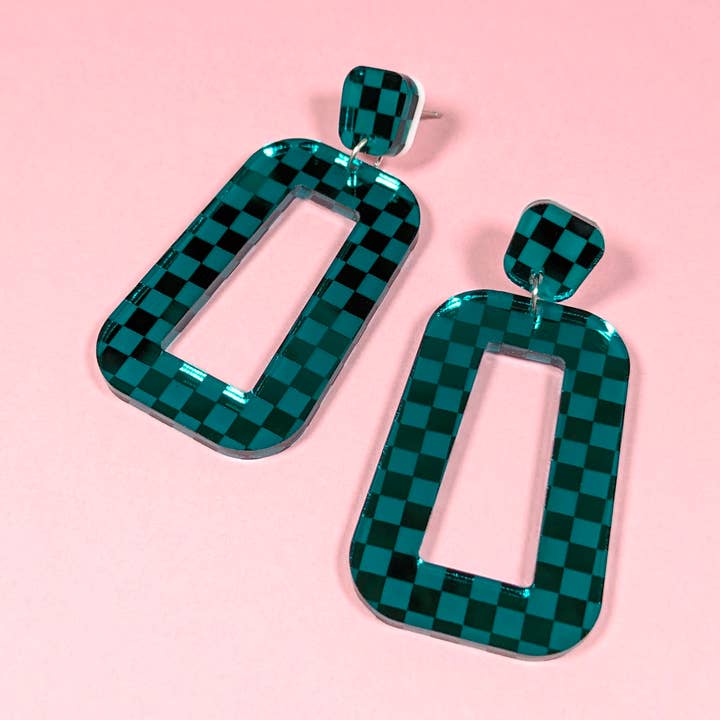 Pendientes de cuadros verde azulado para venta al por mayor de Crafted