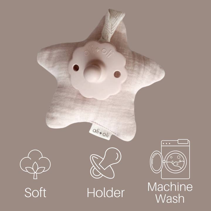 Ali+Oli - Wholesale Pacifier Clip - Baby - Star Pacifier Holder Soft Cuddly Binky Toy (Muslin Ivory)3