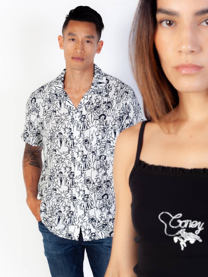 WHITE BLACK Paparazzi Camp Shirt for wholesale on Faire
