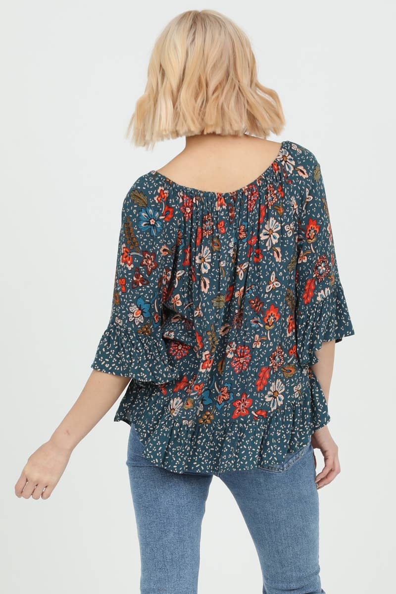 Nostalgia - Wholesale Blouse - Women's - N2R89-FQ73-FQ74 FLARE SLEEVE TWIN PRINT BLOUSE7