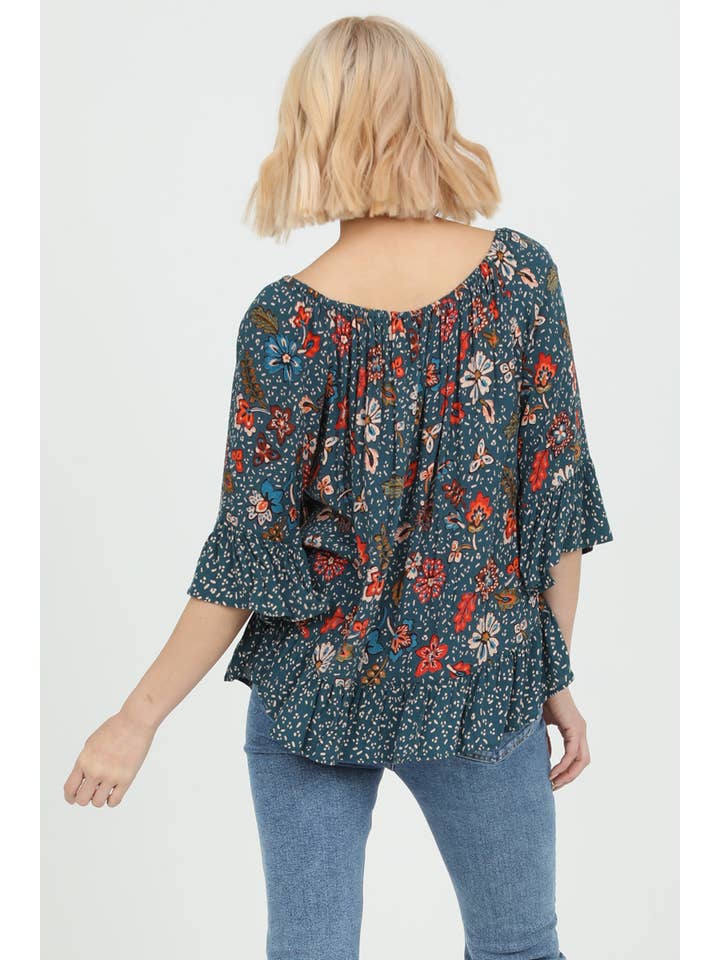 Nostalgia - Wholesale Blouse - Women's - N2R89-FQ73-FQ74 FLARE SLEEVE TWIN PRINT BLOUSE7
