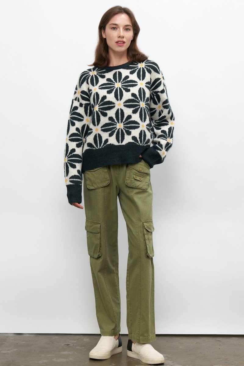 Newbury Kustom - Wholesale Knit Sweater - Women's - 11163-Floral Pattern Crew Neck Sweater16