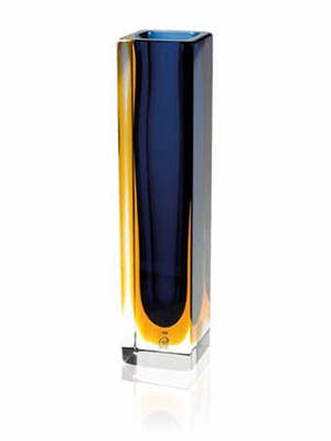 Quadratischer Vase aus Murano-Glas in Kobaltblau und Bernstein für den Großhandel von ALESSANDRO MANDRUZZATO TM