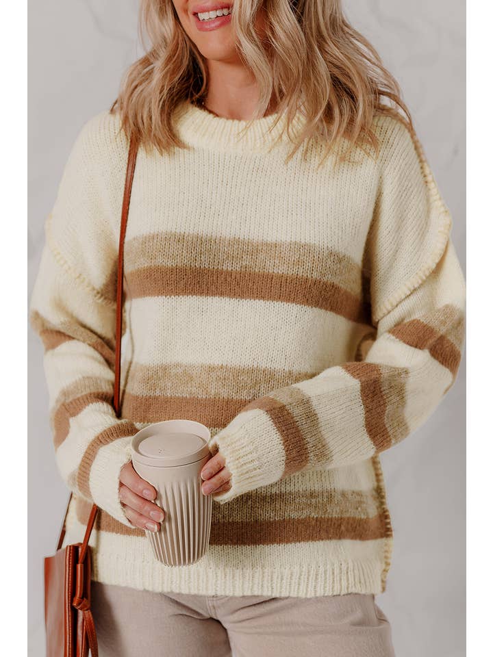 Stripe Reverse Seam Drop Shoulder Baggy Sweater for wholesale on Faire0