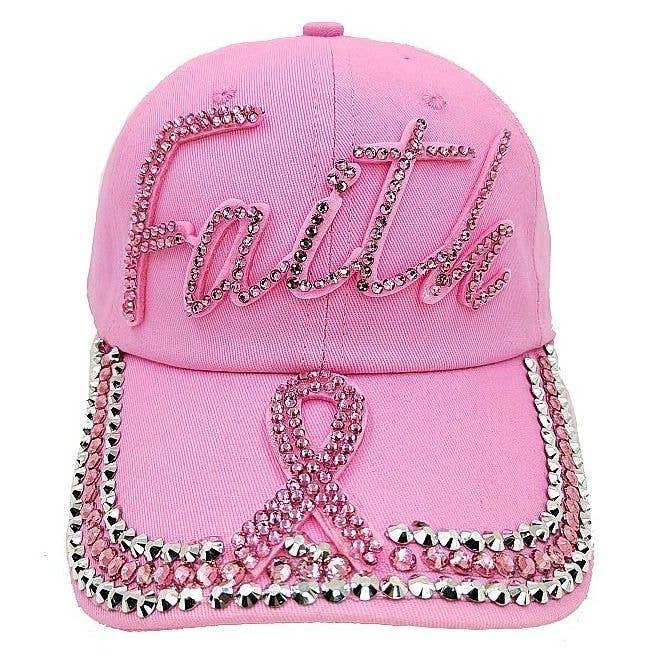 Faith PInk Ribbon Rhinestone Cap for wholesale by Diacly