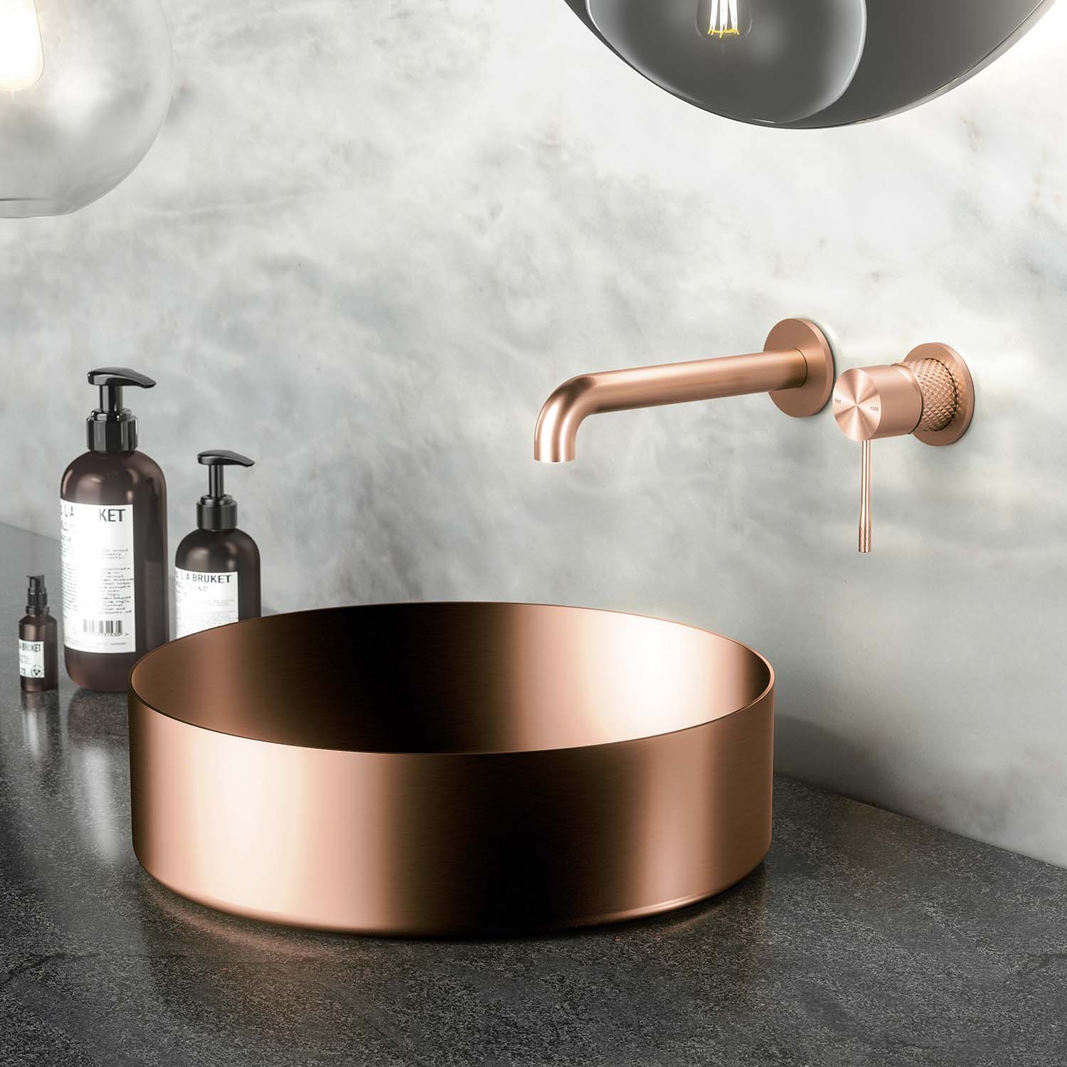 Stilform Handels GmbH - Wholesale Decorative Plate/Dish/Bowl - Park washbasin in brushed copper made of the finest stainless steel as a countertop washbasin without tap hole 400 x 400 x 145 mm2