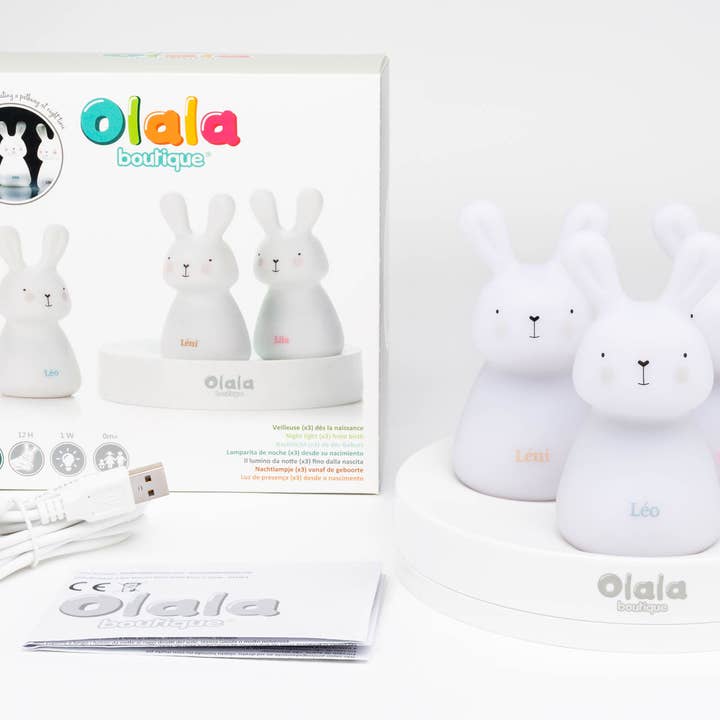 Olala Boutique - Wholesale Night Light - Kids & Baby - BRIGHT PATH - 3 Rabbit Nightlights - Induction Charging9